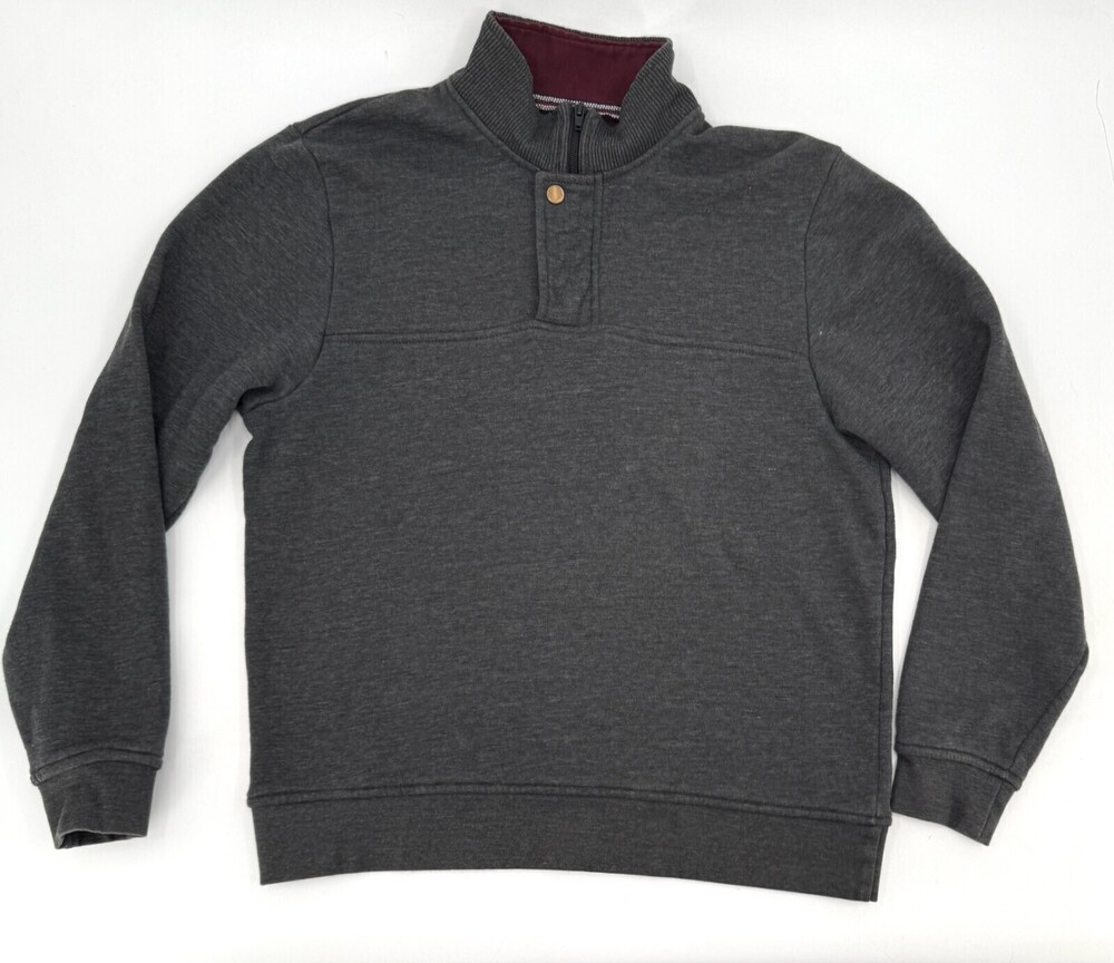 Orvis Sweater Mens Medium Gray 1/4 Zip Mock Neck Pullover Long Sleeve Outdoor